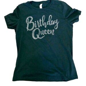 Bedazzled Rhinestone Birthday Queen Women's‎ Black T-Shirt. Size Small